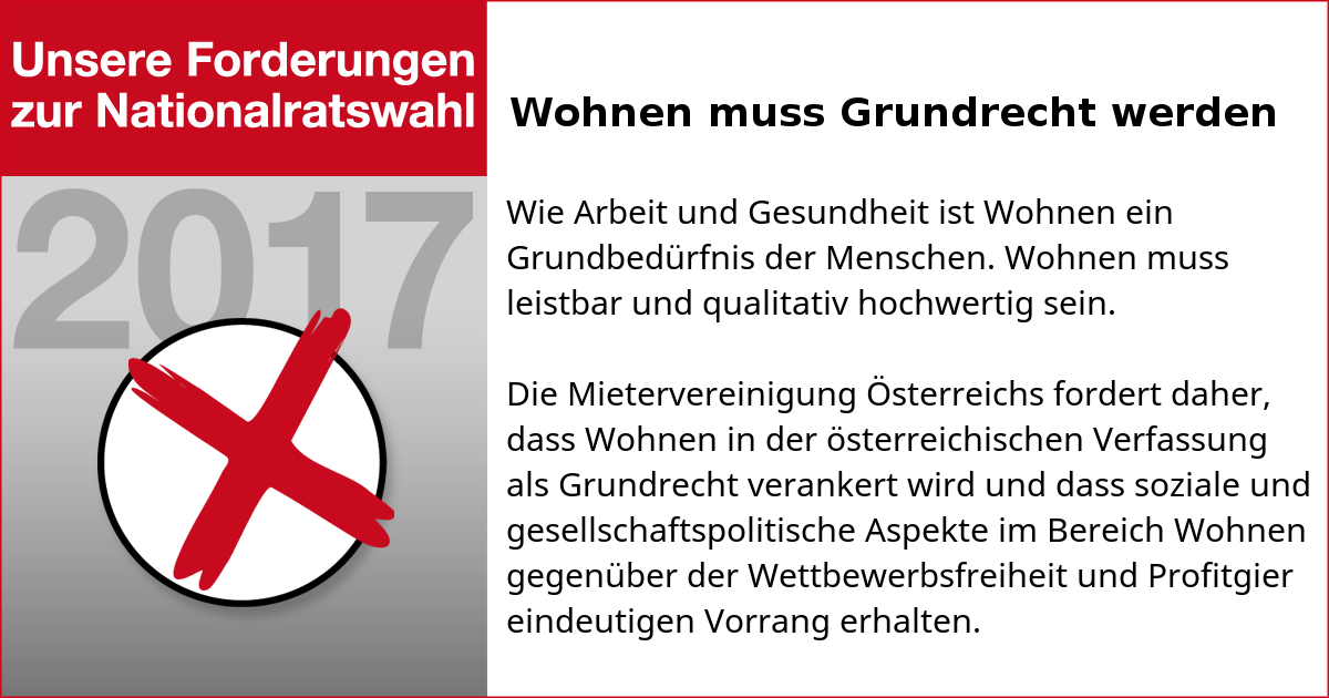 Forderung zur Nationalratswahl: Wohnen muss Grundrecht werden